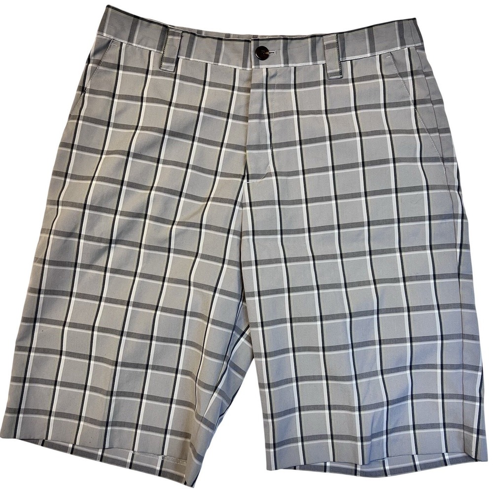 Adidas Men's Light Gray Plaid‎ Flat Front chino Size 32 Walking Vacation  Golf